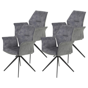 Armlehnstuhl 4er Set SUSANNE grau Vintage schwarz Webstoff Microfaser B/H/T: ca. 65x92x64 cm