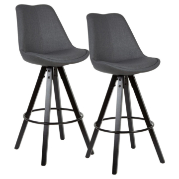 Barhocker 2er-Set anthrazit schwarz Stoff Echtholz B/H/T: ca. 44x77x39 cm