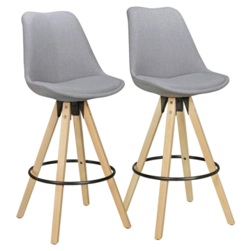 Barhocker 2er-Set grau natur Echtholz Stoff B/H/T: ca. 45x113x45 cm