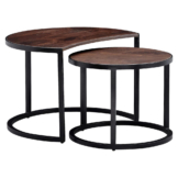 Beistelltisch 2er-Set. natur schwarz pulverbeschichtet Echtholz Eisen