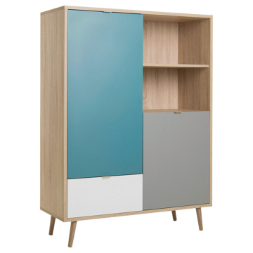 Highboard Cuba Eiche Sonoma Nachbildung weiß grau petrol B/H/T: ca. 103x139x40 cm