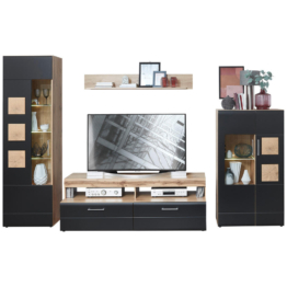 Wohnwand Sonate Eiche Nachbildung schwarz matt B/H/T: ca. 340x208x52 cm