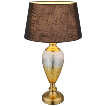 GLOBO Tischleuchte LEILA 24143S schwarz altmessing gold Metall Glas Textil H/D: ca. 66x38 cm E27 1 Brennstellen