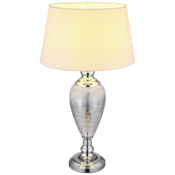 GLOBO Tischleuchte LEILA 24143W Chrom klar weiß Textil Metall Glas H/D: ca. 66x38 cm E27 1 Brennstellen