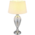 GLOBO Tischleuchte LEILA 24143W Chrom klar weiß Textil Metall Glas H/D: ca. 66x38 cm E27 1 Brennstellen