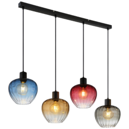 GLOBO Pendelleuchte TOY 30140417 Rauch schwarz Metall Glas B/H/L: ca. 108x120x24 cm E27 4 Brennstellen