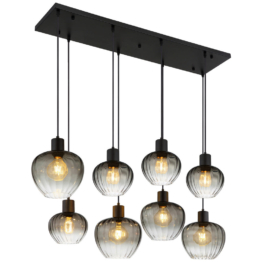 GLOBO Pendelleuchte TOY 30140808 schwarz Rauch Metall Glas B/H/L: ca. 110x120x42 cm E27 8 Brennstellen