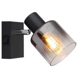 GLOBO Spot JACK 80400108 klar schwarz Rauch Metall Glas H/L: ca. 12,5x8 cm E14 1 Brennstellen