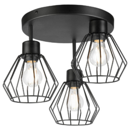 Lamkur Deckenleuchte AUDREY 50621 schwarz Stahl Glas H/L: ca. 32x38 cm E27 3 Brennstellen