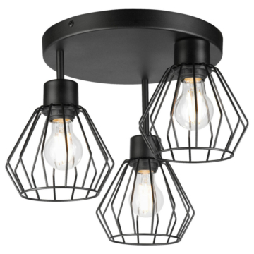 Lamkur Deckenleuchte AUDREY 50621 schwarz Stahl Glas H/L: ca. 32x38 cm E27 3 Brennstellen