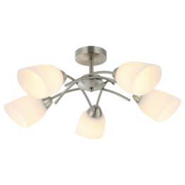 Lamkur Deckenleuchte DONNA 45504 nickel Glas Metall H/L: ca. 26x45 cm E27 5 Brennstellen
