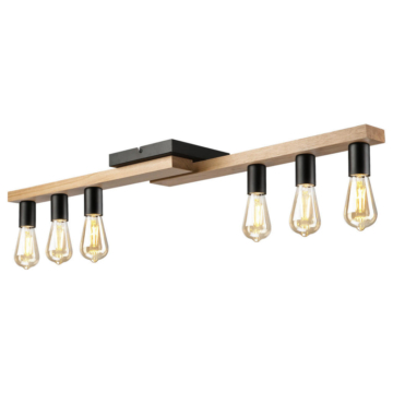 Lamkur Deckenleuchte MATTE 50300 Eiche schwarz Eiche Glas Stahl H/L: ca. 12x104 cm E27 6 Brennstellen