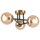 Lamkur Pendelleuchte MALENA 49373 schwarz gold Glas Holz Kunststoff H/L: ca. 19x39 cm E27 3 Brennstellen