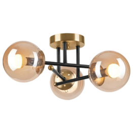 Lamkur Pendelleuchte MALENA 49373 schwarz gold Glas Holz Kunststoff H/L: ca. 19x39 cm E27 3 Brennstellen