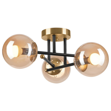 Lamkur Pendelleuchte MALENA 49373 schwarz gold Glas Holz Kunststoff H/L: ca. 19x39 cm E27 3 Brennstellen