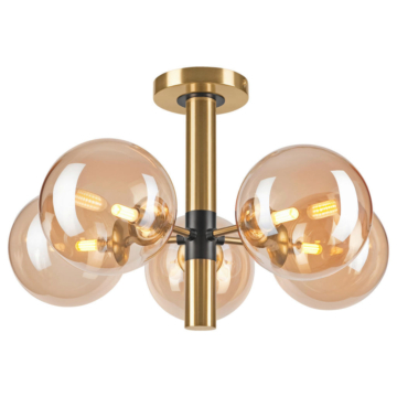 Lamkur Pendelleuchte ROLLO 49311 gold schwarz Stahl Glas H/L: ca. 32x35 cm E27 5 Brennstellen
