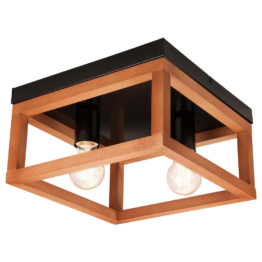 Lamkur Deckenleuchte VILLY 45979 rost schwarz Stahl Holz H/L: ca. 16,5x30 cm E27 2 Brennstellen