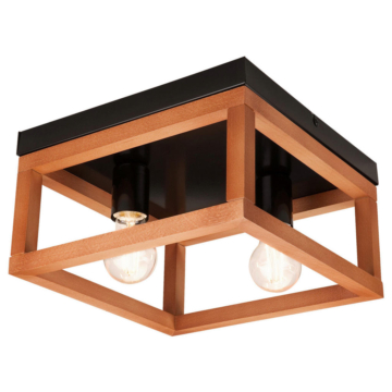 Lamkur Deckenleuchte VILLY 45979 rost schwarz Stahl Holz H/L: ca. 16,5x30 cm E27 2 Brennstellen