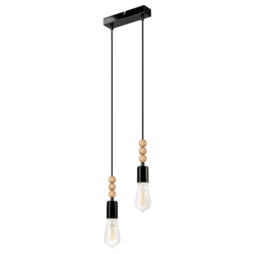 Lamkur Pendelleuchte SIMON 37356 schwarz Stahl Holz H/L: ca. 94x20 cm E27 2 Brennstellen