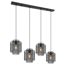 GLOBO Pendelleuchte AUGUSTIN 15664-4H mattschwarz Metall B/H/L: ca. 20x120x98 cm E27 4 Brennstellen