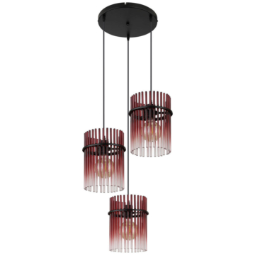 GLOBO Pendelleuchte schwarz rot Metall Glas H/D: ca. 140x47 cm E27 3 Brennstellen